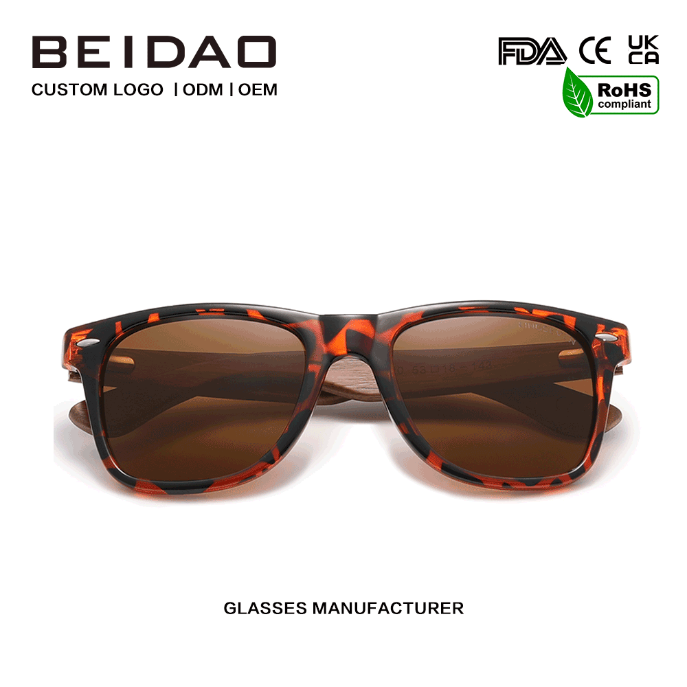 Óculos de sol clássicos com estampa de leopardo retrô anti-reflexo de nogueira