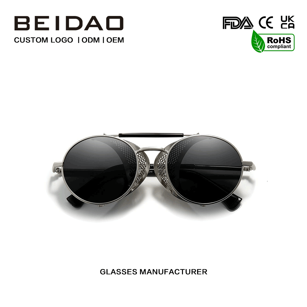 Óculos transfronteiriços com moldura de liga redonda com proteção UV400 de designer