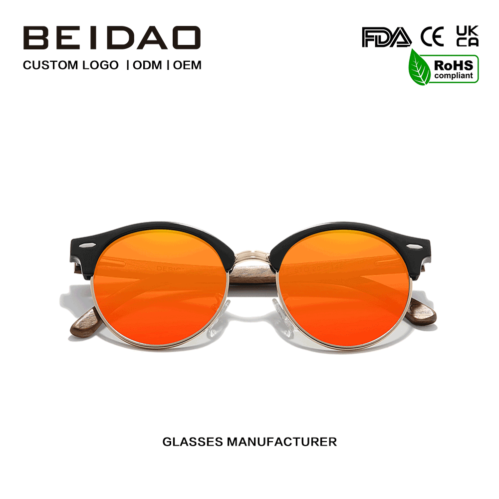 Óculos de sol UV400 sem bordas de madeira de nogueira artesanal