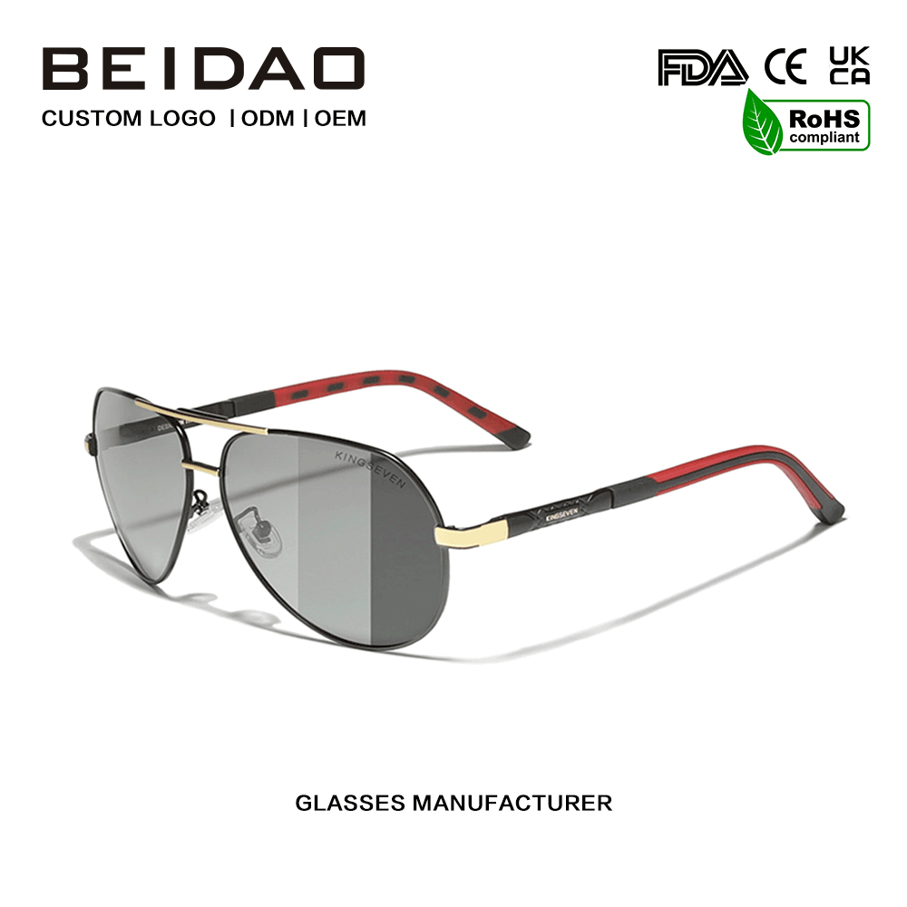Óculos de sol masculinos luxuosos com armação de liga UV400 que mudam de cor