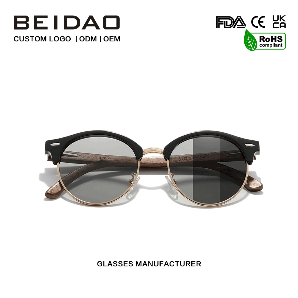 Óculos de sol com lentes fotocromáticas de madeira de nogueira moderna para dirigir